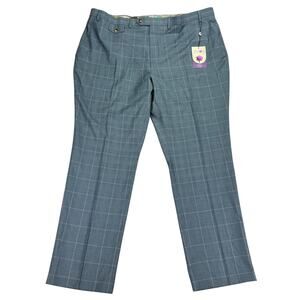 Tayion Mens Classic Fit Windowpane Plaid Suit Pants Blue Pink 44x32